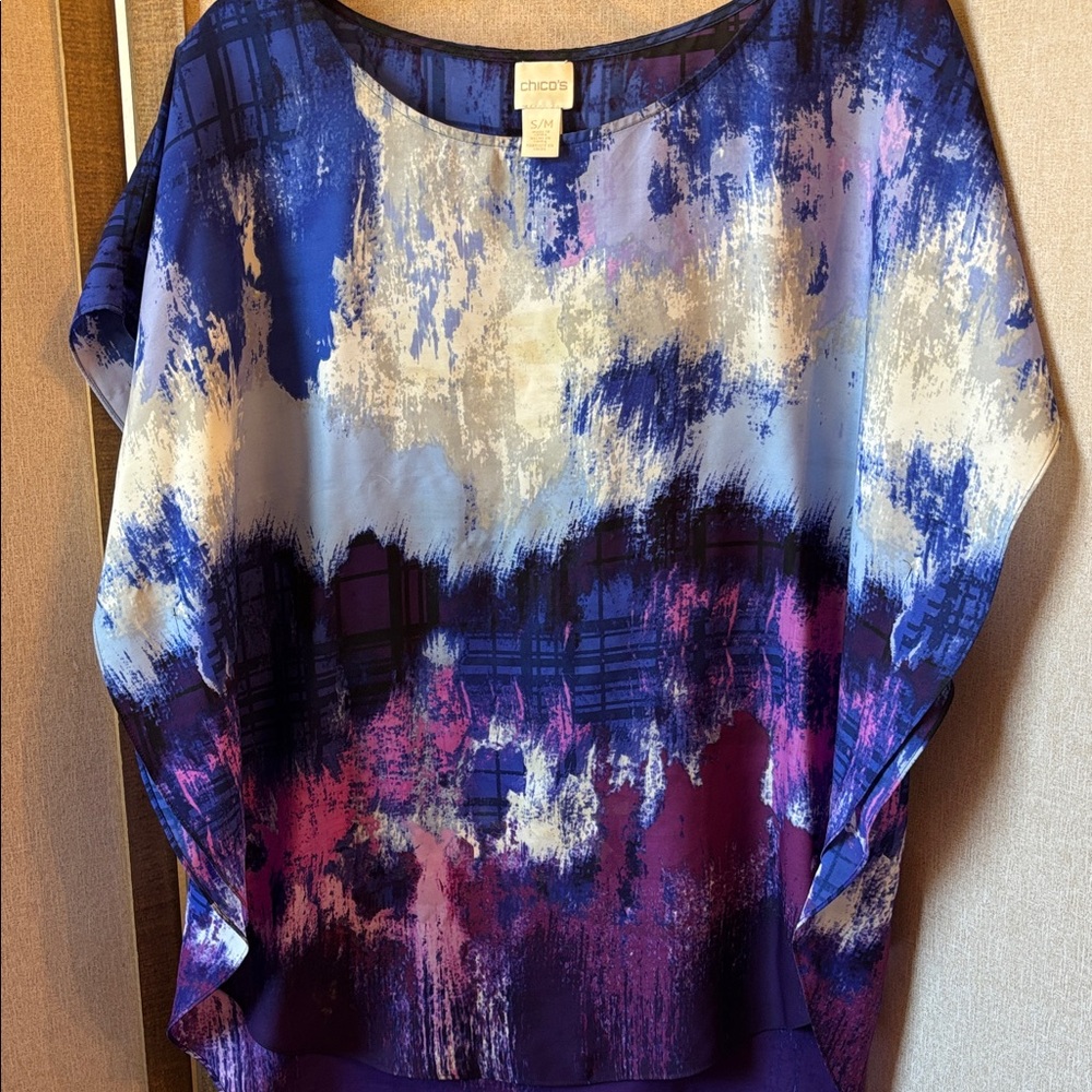 Chico's Artistic Blue and Pink caftan style Blouse s/m